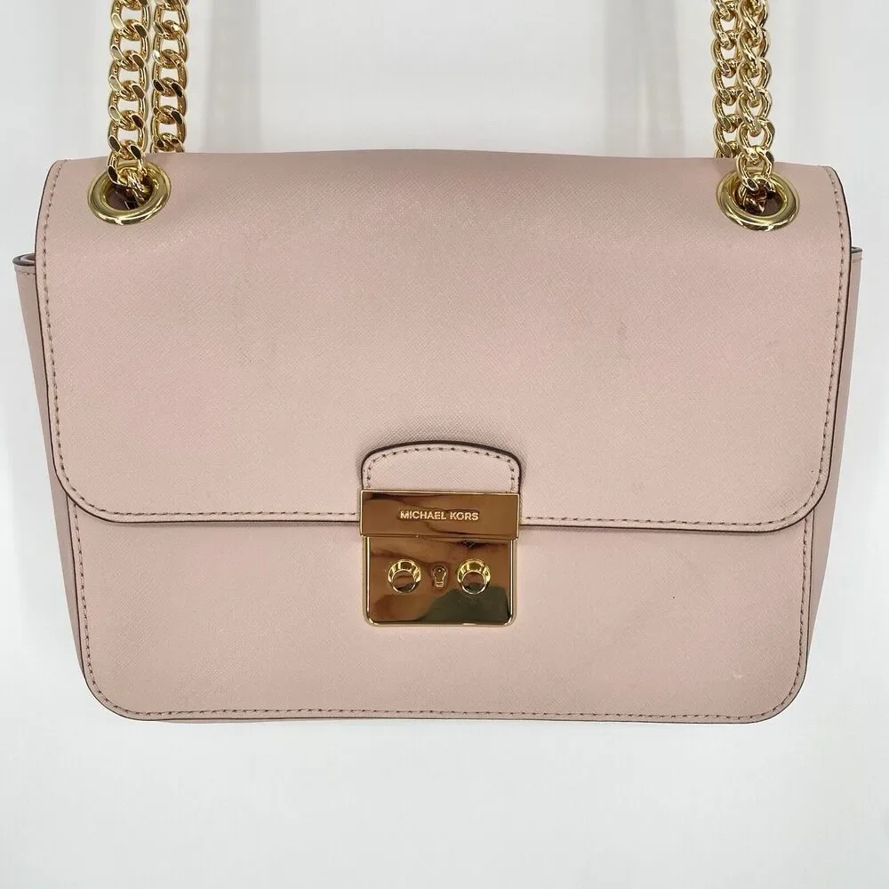 Michael Kors Brandi Leather Shoulder Bag Pink Gold Chain Strap New With Tags - Picture 3 of 10